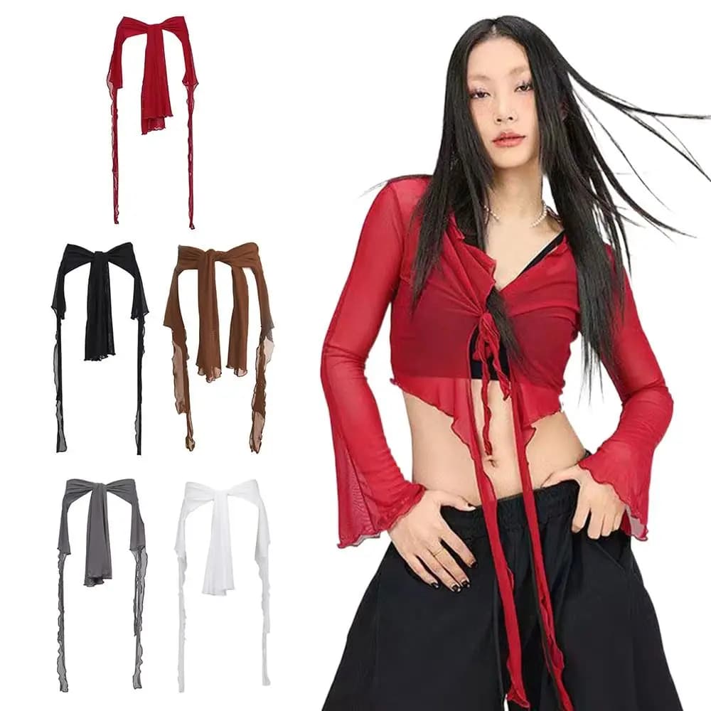 Decorative Scarf Irregular for Jeans, Transparent Scarf for Jazz Dance, Y2K Streetwear, High Waist Belt, Harajuku Hip-hop Style