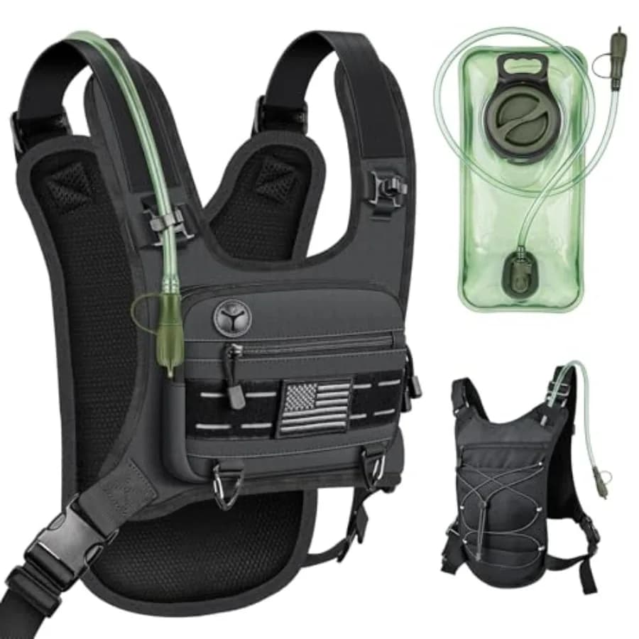 Gilet da Corsa con Sacca d'Acqua da 2L, Zaino Leggero per Idratazione con Portaoggetti, Gilet Riflettente per Uomo e Donna