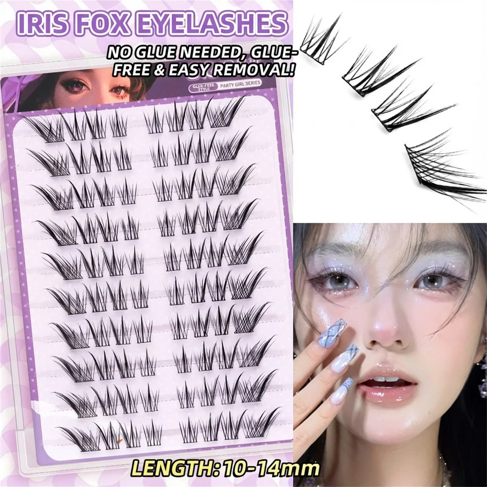 Manga Fox's eye Ciglia finte naturali 10-14mm Lunghezza mista C Curl individuale cluster estensioni delle ciglia Trucco cosplay per feste