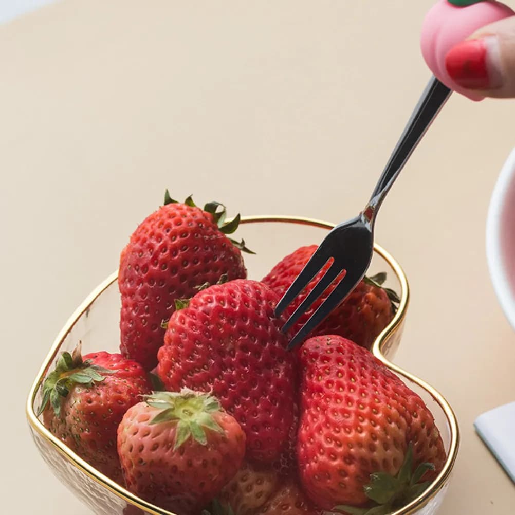 2 set di forchette e cucchiai a forma di frutta, manici in acciaio inossidabile e silicone, strumenti creativi per mangiare, per negozi di dolci, ristoranti, case