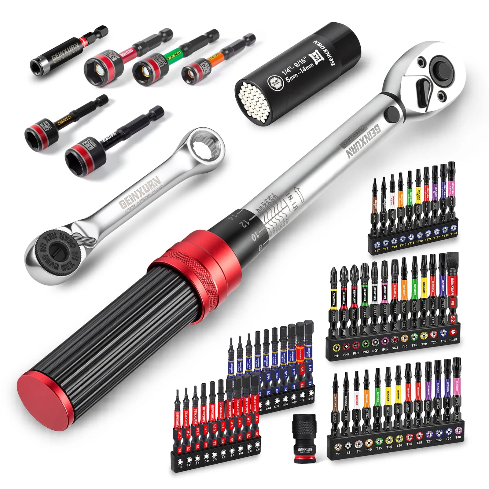 Chiave Dinamometrica Industriale Geinxurn, Doppio Range, Acciaio Legato 40Cr, per Riparazione Bici Moto Auto, con Custodia