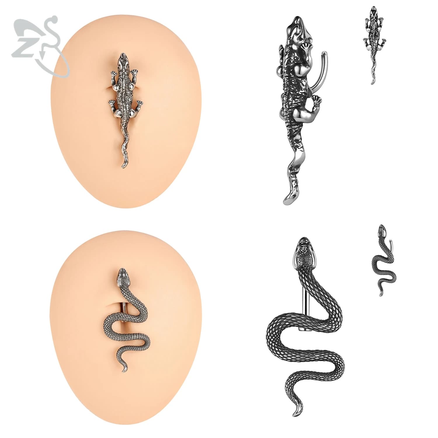 ZS 1 pezzo 14G anello per ombelico in acciaio inossidabile uomo donna serpente lucertola ombelico clicker punk anelli ombelicale vintage gioielli 10MM