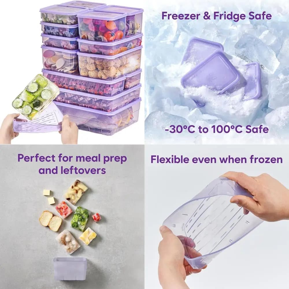 Set di 12 Contenitori Flessibili in Silicone Riutilizzabili - Adatti al Congelatore, Ermetici, Senza BPA, Impilabili, Prodotti in Corea