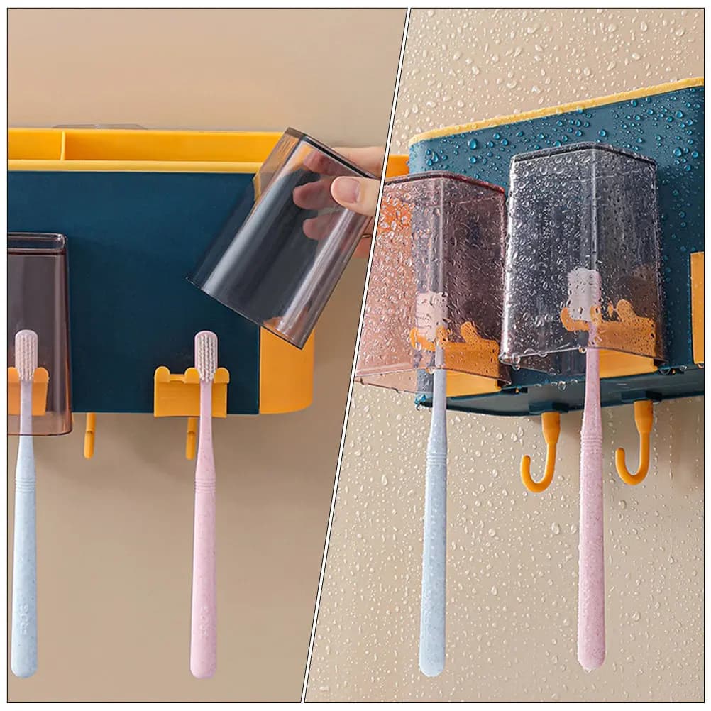 Wall Mounted Bathroom Storage Rack No Drill Toothbrush Hair Dryer Holder Compact Multipurpose Shelf