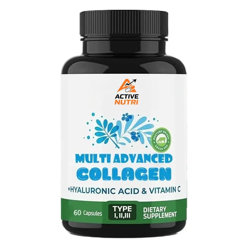 Multi Collagen Pills Containing Hyaluronic Acid and Vitamin C Supplements, 60 Capsules, Used for Skin and Wrinkles