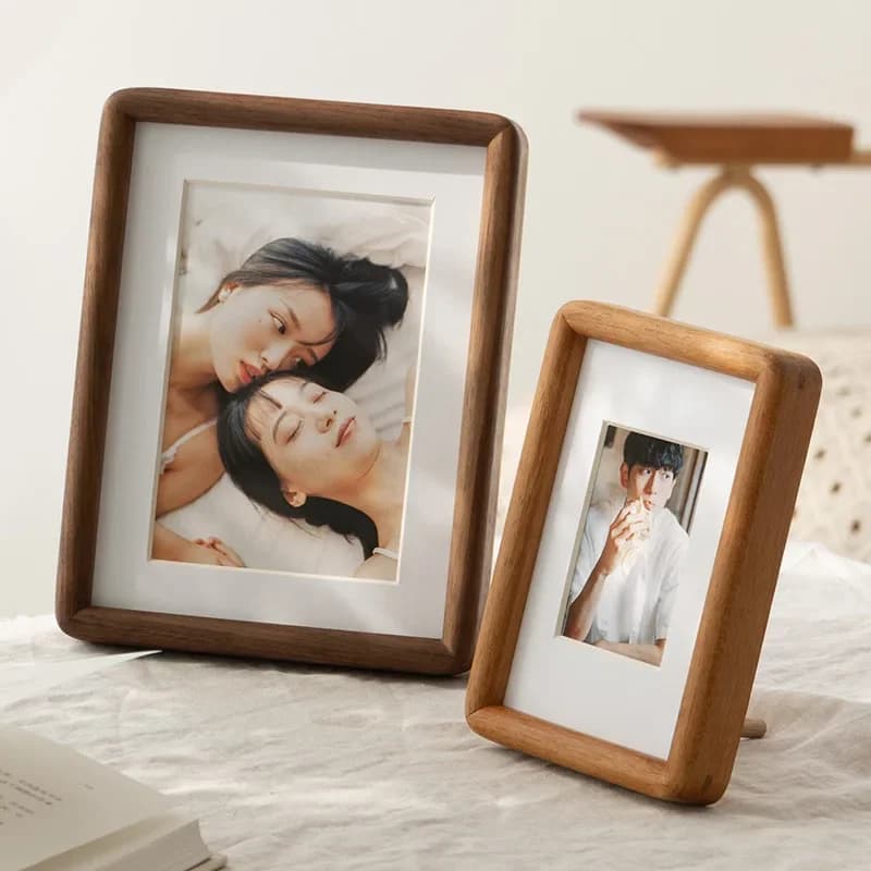 Walnut Solid Wood Corner Photo Frame Tabletop and Wall Mount Frame for 7 8 Inch Photos Elegant Picture Display Frame Home Decor