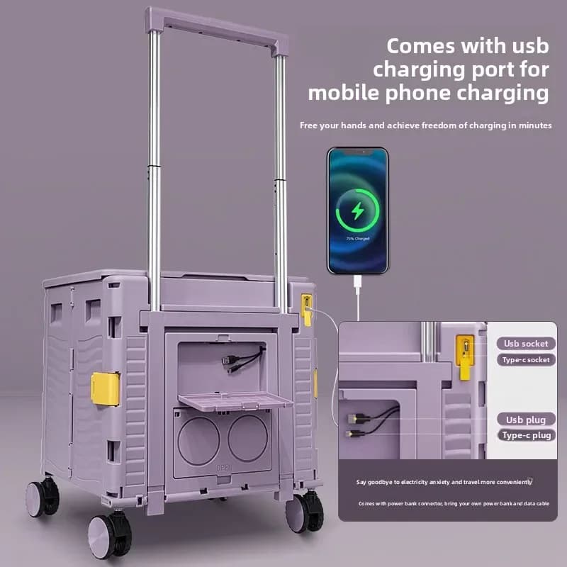 Carrello pieghevole moderno da campeggio e per la spesa, con contenitore portaoggetti per uso domestico