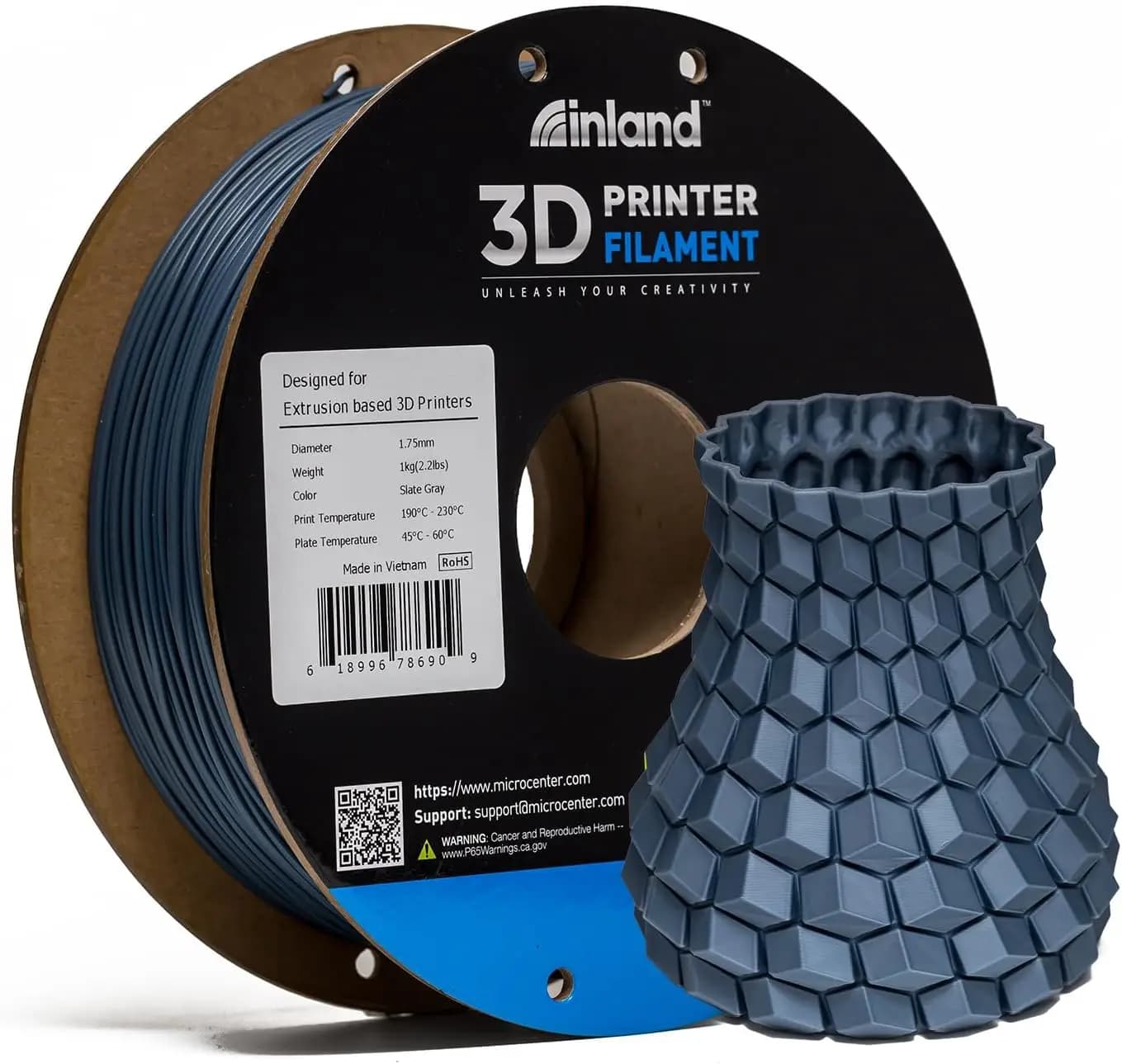Filamento PLA Grigio 1.75mm, Bobina da 1KG, Precisione +/-0.02mm per la Maggior Parte delle Stampanti 3D FDM