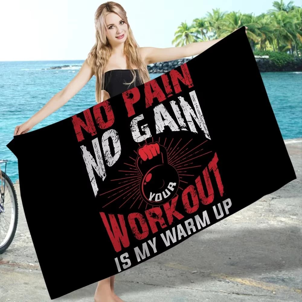 Asciugamano da Spiaggia 'No Pain No Gain', in Microfibra ad Asciugatura Rapida, Morbido e Assorbente, per Yoga, Nuoto, Arrampicata in Montagna e Viaggi