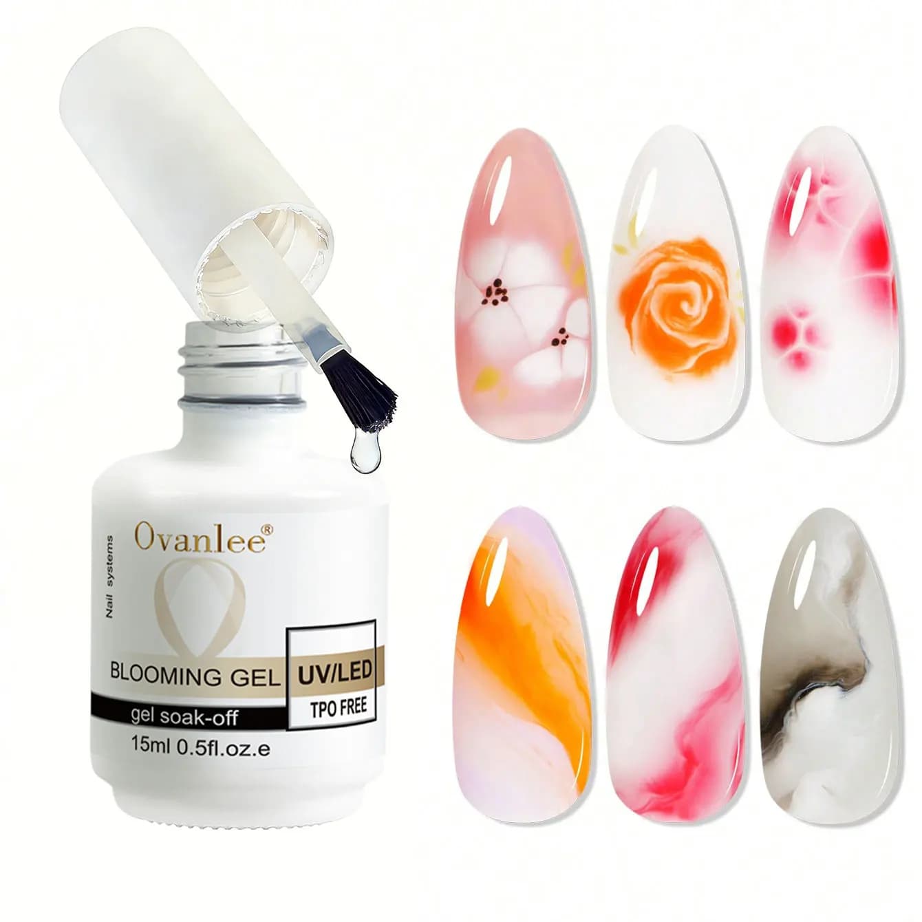 TOMICCA 15ml Transparent Blooming Gel Nail Polish, Removable UV LED Blooming Gel Nail Polish, Can Create Tie Dye Effect
