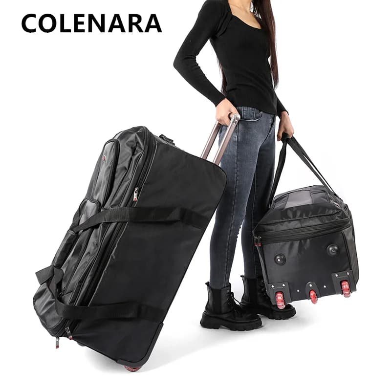COLENARA Large Capacity Trolley Bag Air Cargo Bag 32 Inch School International Travel Suitcase Foldable Oxford Cloth Luggage Bag
