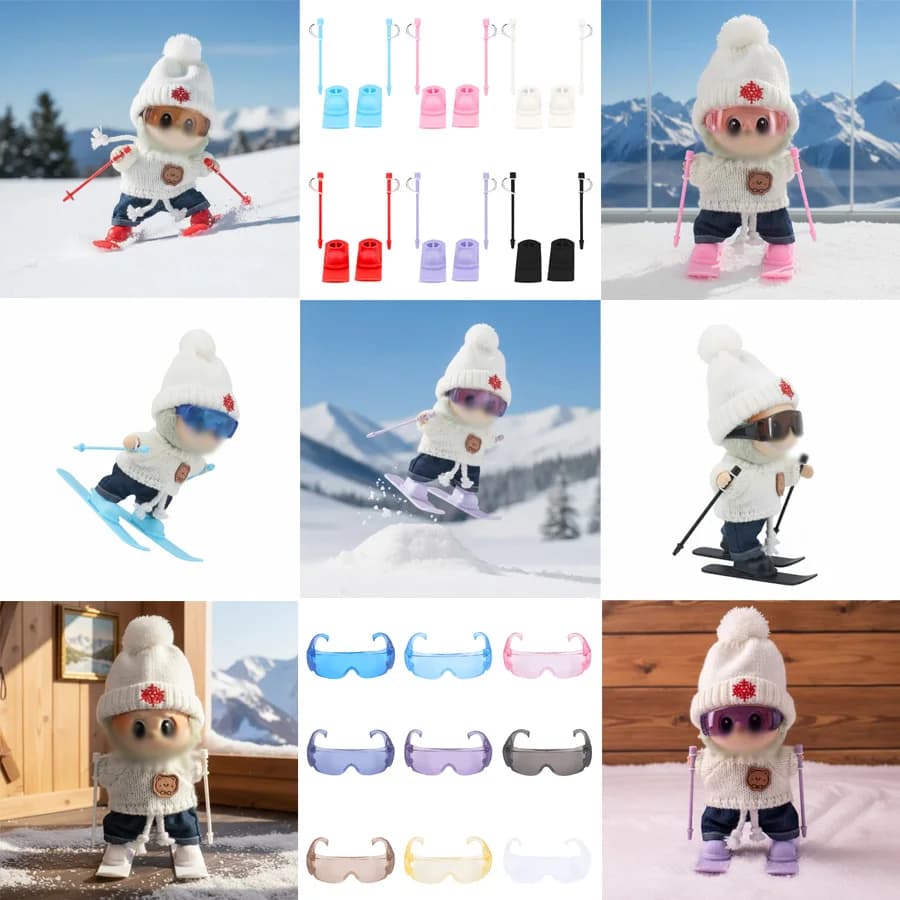Per bambola da 17 cm per labubu slitta occhiali da sci occhiali protettivi sportivi per attività invernali all'aperto sci sulla neve e snowboard