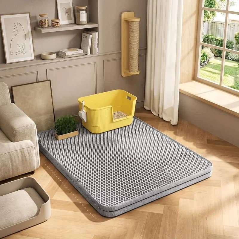 Extra Large Cat Litter Mat, Heavy Duty 2 Layer Waterproof Non Slip Washable Honeycomb Litter Box Sand Catcher Floor Protector