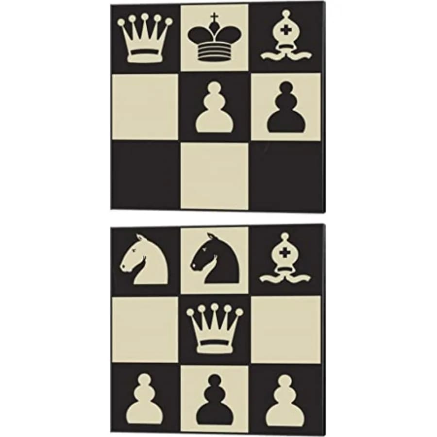 Set di 2 Quadri su Tela con Puzzle di Scacchi di Jacob Green, 14 x 14 Pollici Ciascuno, Arte degli Scacchi per Arredamento Casa, Stile Moderno in Bianco e Nero Premium