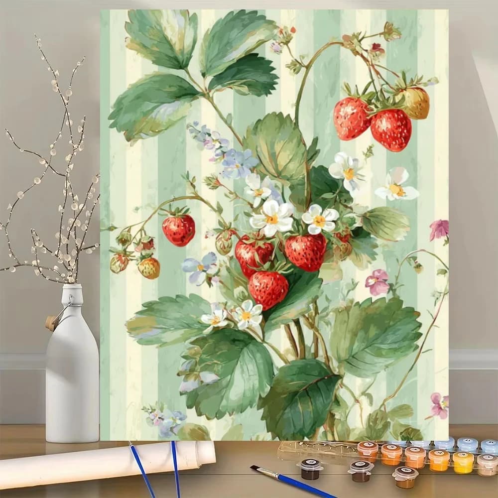 Picture By Numbers On Canvas Acrylic Paint By Number Strawberry Botanical Diy Painting By Numbers Kit Coloring By Numbers