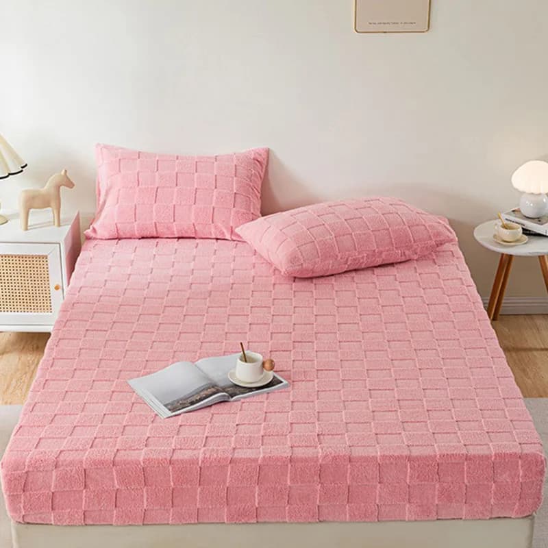 Lenzuolo con angoli in velluto Tafu solido senza federa Copriletto antiscivolo in pile di corallo spesso Griglia protettiva jacquard per letto