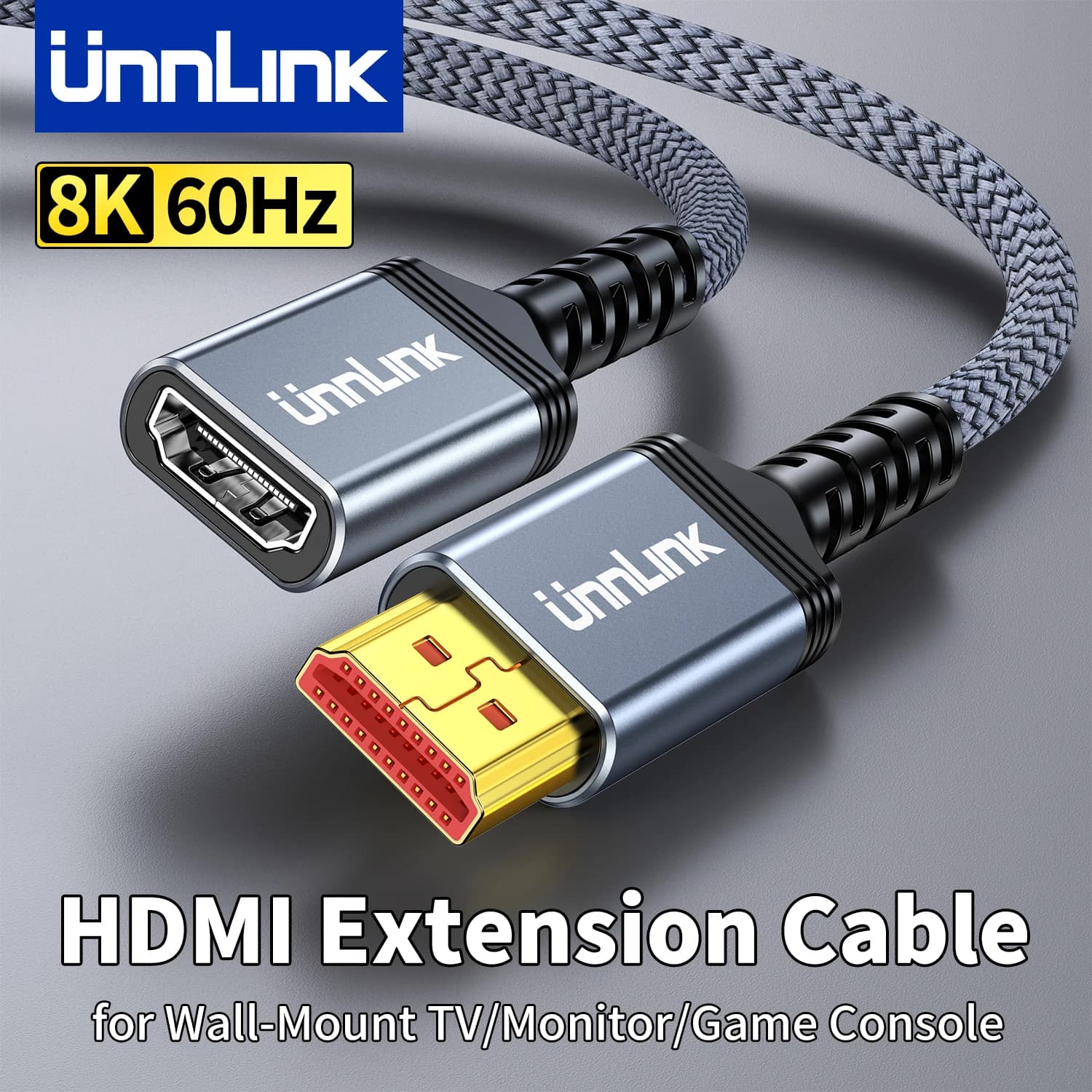 Unnlink 8K HDMI Extension Cable For Wall‑Mount TV Monitor, HDMI Male to Female Cord 1M 4K 60Hz/120Hz/144Hz HDMI Port Protector