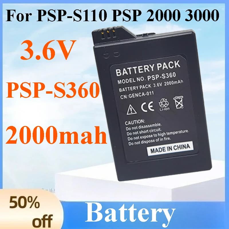 Batteria ad Alta Capacità 2000mAh 3.6V PSP S360 PSP-S110, Alimentatore Esterno per Sony PSP 2000 3000, Accessori per Giochi