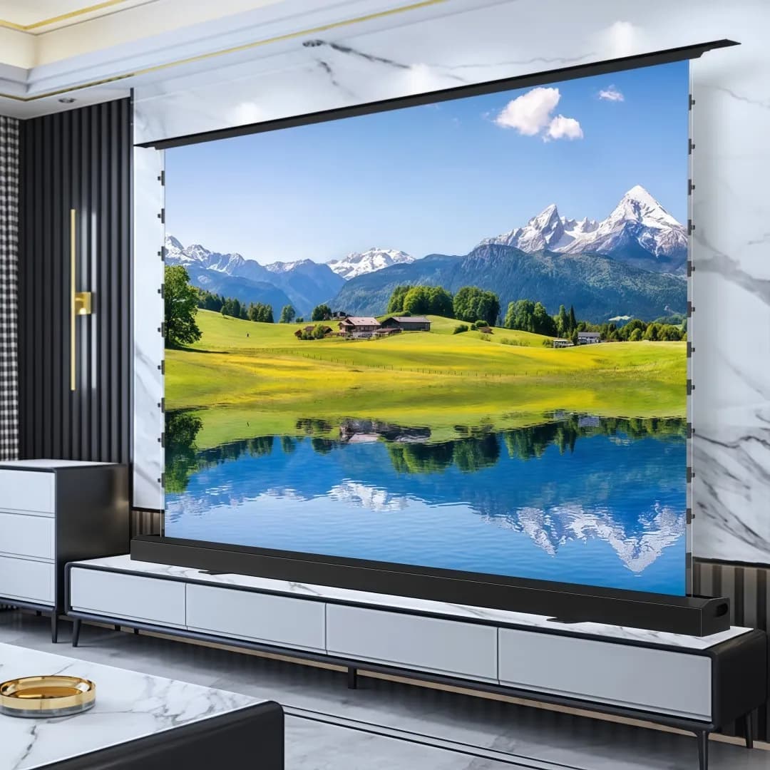 8K UHD Smart Home Theater Supporto motorizzato Proiezione pull-up Schermo per proiettore portatile in tessuto bianco a montante elettrico