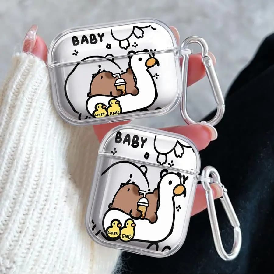Custodia trasparente per auricolari Airpods 1 4 3 2 Pro Pro2 Pro3 con design Capybara e Anatra