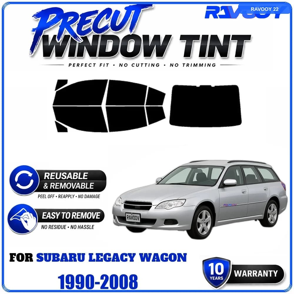 RAVOOY Precut Window Tint, Reusable Removable EPU Film, Custom Fit for Subaru Legacy Wagon 1990-2008, UV Heat Protection