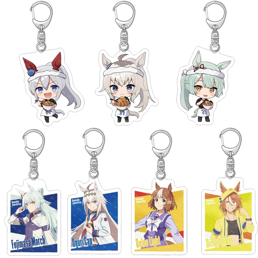 55MM Anime Umamusume: Cinderella Gray Acrylic Keychain Oguri Cap Tamamo Cross Fujimasa March Super Creek Figure Pendant Gifts