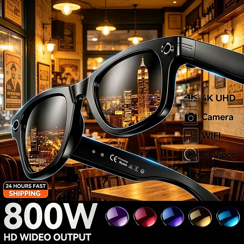 Occhiali Smart AI con Fotocamera 4K, Lenti Fotocromatiche, Traduzione Intelligente, Registrazione Foto e Video, Impermeabili, Chiamate, Occhiali da Sole Intelligenti