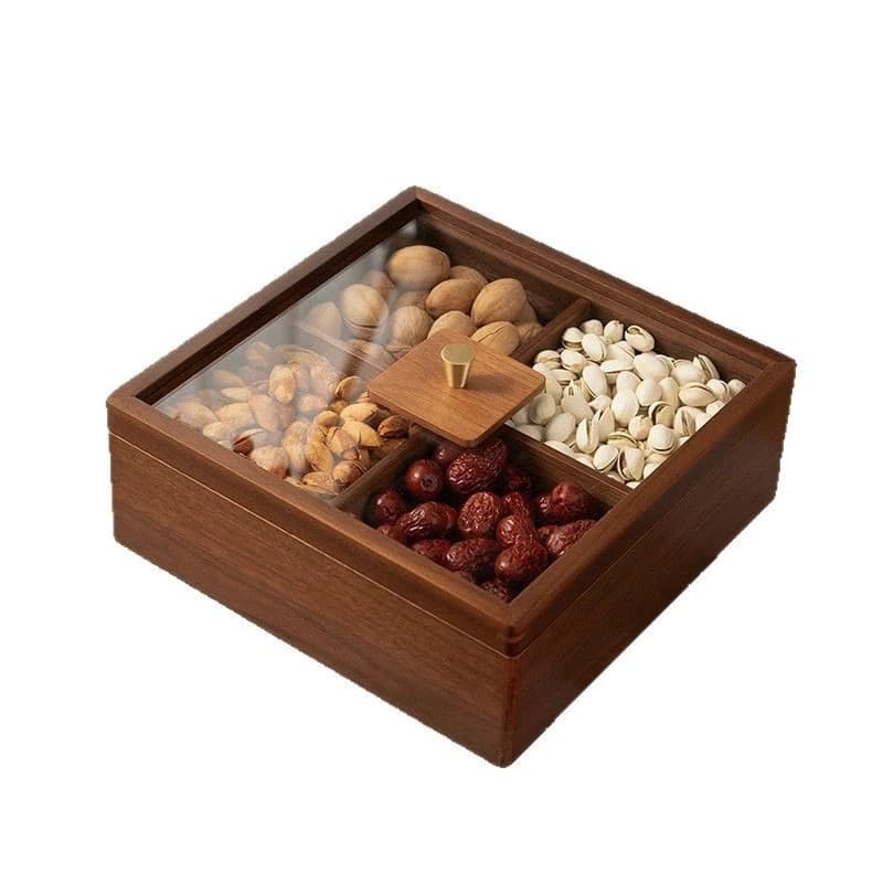 Scatola di frutta secca in legno massello snack esposizione di noci in legno massello frutta piatti di frutta tavolino da salotto piatto domestico