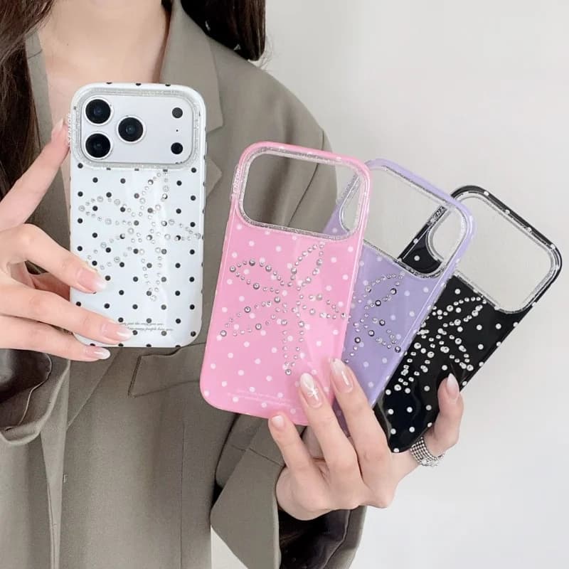 Custodia Protettiva Antiurto per iPhone 17 Pro 16 15 Pro Max con Motivo Floreale a Pois Color Caramella e Diamanti, Simpatica e Carina
