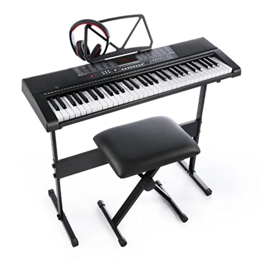Tastiera standard a 61 tasti con lettore musicale USB, inclusi cuffie, supporto, sgabello e alimentatore - Tastiere elettroniche