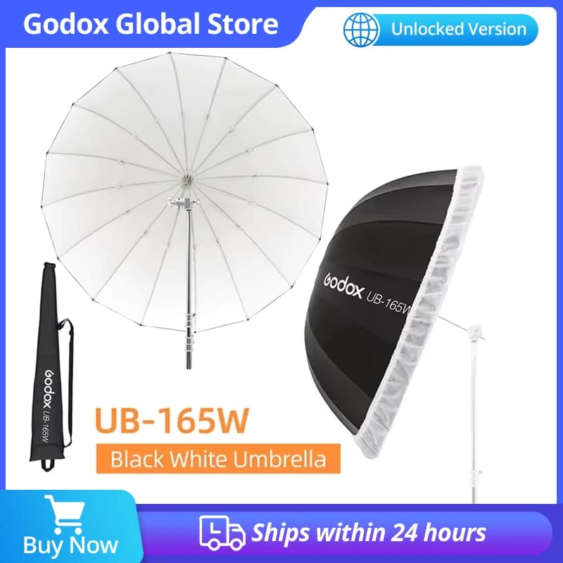 Godox UB-165W Ombrello Riflettente Parabolico Bianco e Nero da 165cm (65 pollici) per Studio Fotografico con Copertura Diffusore