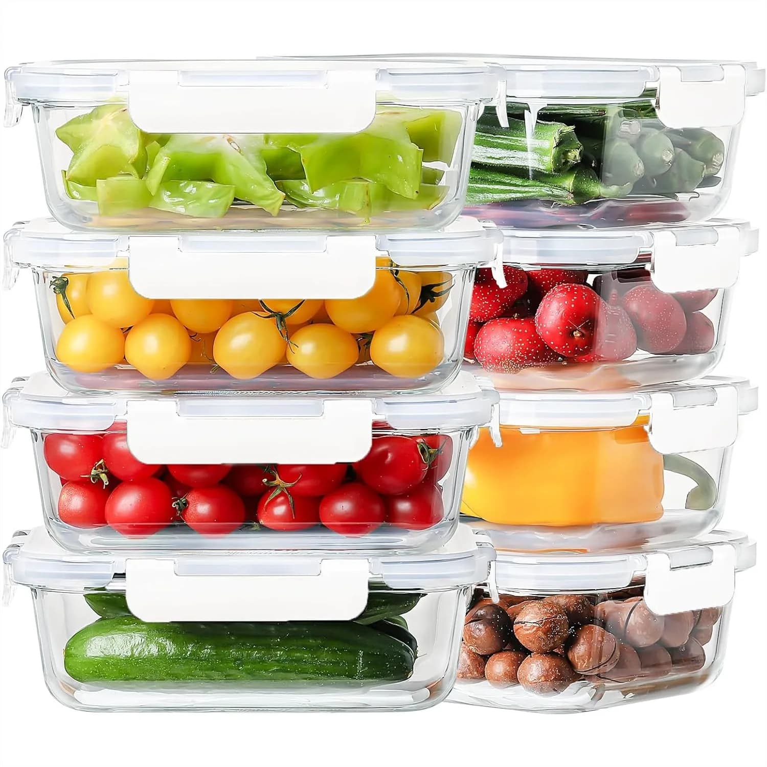 Set di 8 Contenitori in Vetro da 36oz per Preparazione Pasti con Coperchi Ermetici, Adatti al Forno e Lavabili in Lavastoviglie, Lunch Box Bento