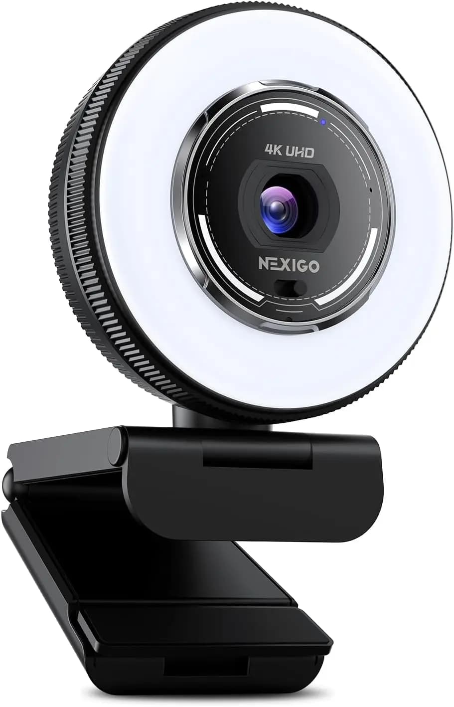 Webcam 4K con Luce ad Anello, Autofocus, 1080p 60FPS, Microfoni con Cancellazione del Rumore, Otturatore Privacy per Videochiamate