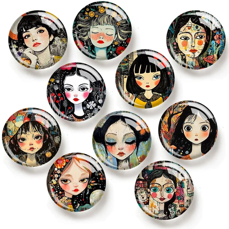 Cabochon in vetro Watercolor Girl 12/18/20/25mm per bracciali, ciondoli, anelli, orecchini e componenti per la creazione di gioielli