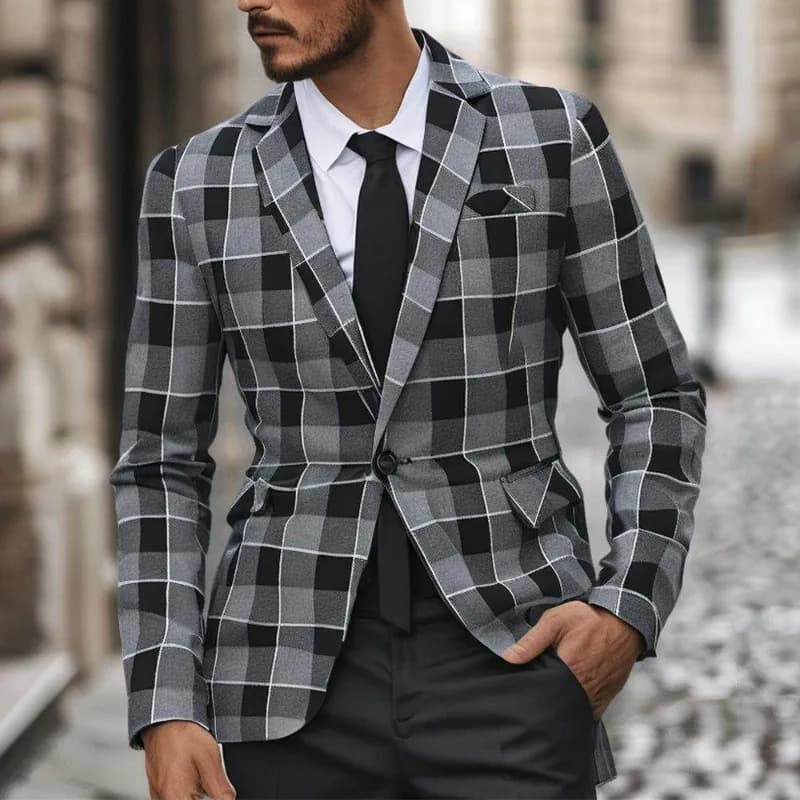 Blazer Casual da Uomo Primavera 2026 a Quadri Monopetto con Un Bottone