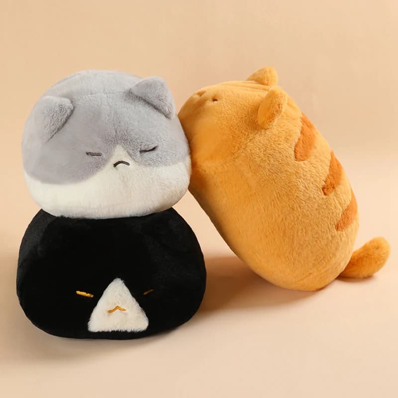 Morbido Peluche Gatto Dormiente Grigio Nero, Cuscino Decorativo, Gatto Paffuto Imbottito, Peluche per Divano Letto e Arredamento Casa
