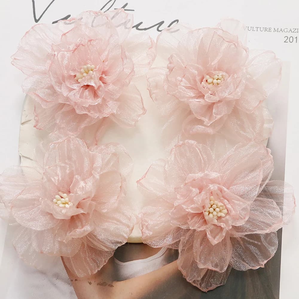 2 Pezzi Fiori Artificiali Rosa per Fai da Te, Abiti da Sposa, Vestiti, Scarpe, Cappelli, Fermagli per Capelli, Accessori Gioielli, Tessuto Largo 9CM