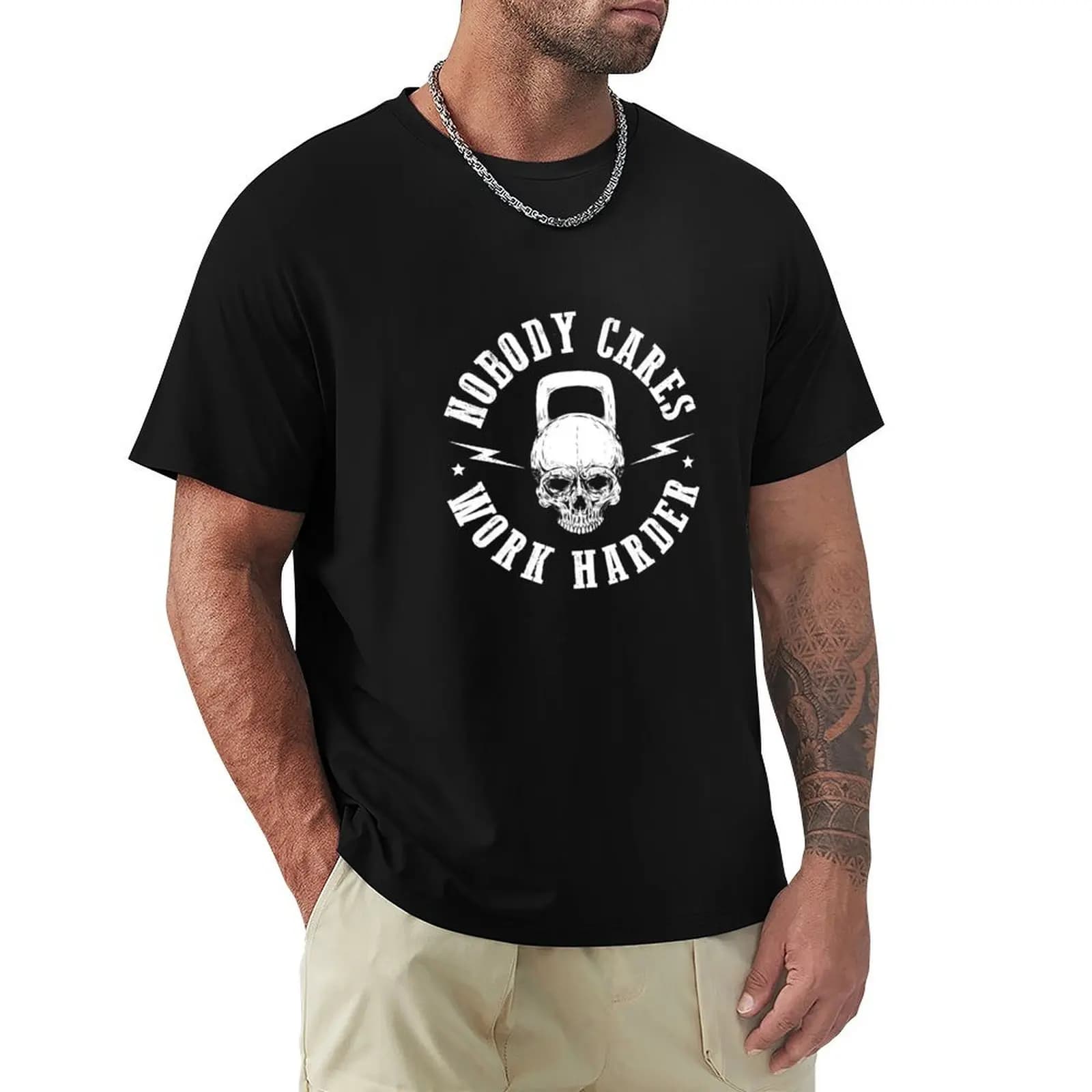 T-shirt da palestra Nobody Cares Work Harder Skull Kettlebell Fit Workout, top estivo leggero e traspirante
