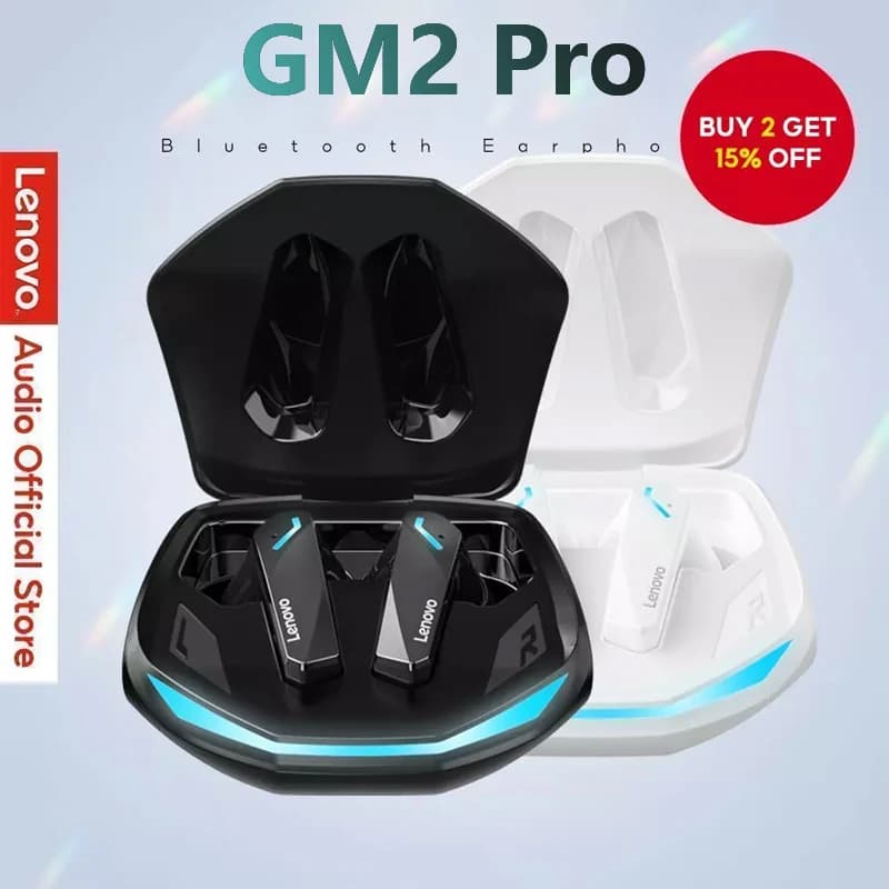 Nuove cuffie Bluetooth 5.3 wireless Lenovo GM2 Pro per giochi, cuffie Bluetooth per musica a bassa latenza con microfono, auricolari sportivi in-ear
