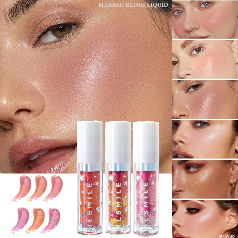 Blush Liquido Effetto Marmo Idratante, Illuminante Glitterato, Contorno Naturale Perlato, Fard per Viso e Occhi, Stick Cosmetico per Trucco