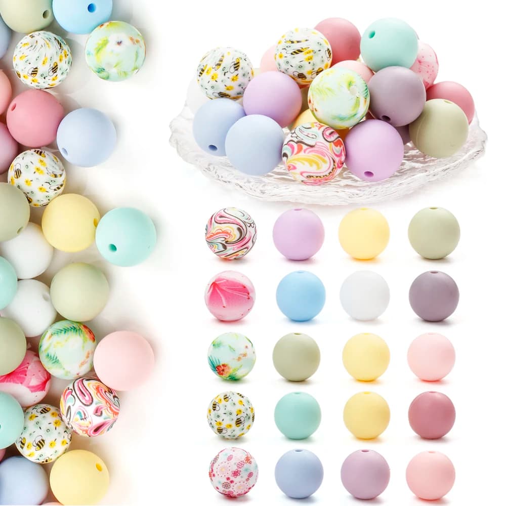 15mm 40 Pz Perline di Silicone Ciuccio Catena Dentizione Giocattolo BPA Libero Masticabile Dentizione Perline Ciuccio Massaggiagengive Collana FAI DA TE Accessori