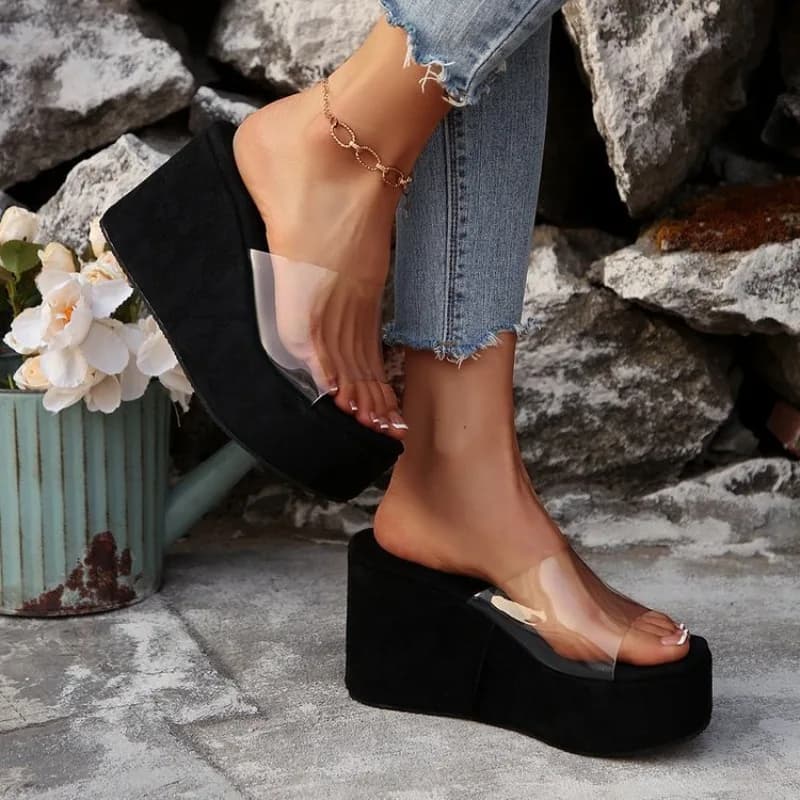 Sandali scorrevoli peep toe in PVC trasparente da donna 2026 Pantofole estive con zeppa da 10 cm per sandali casual con plateau da donna