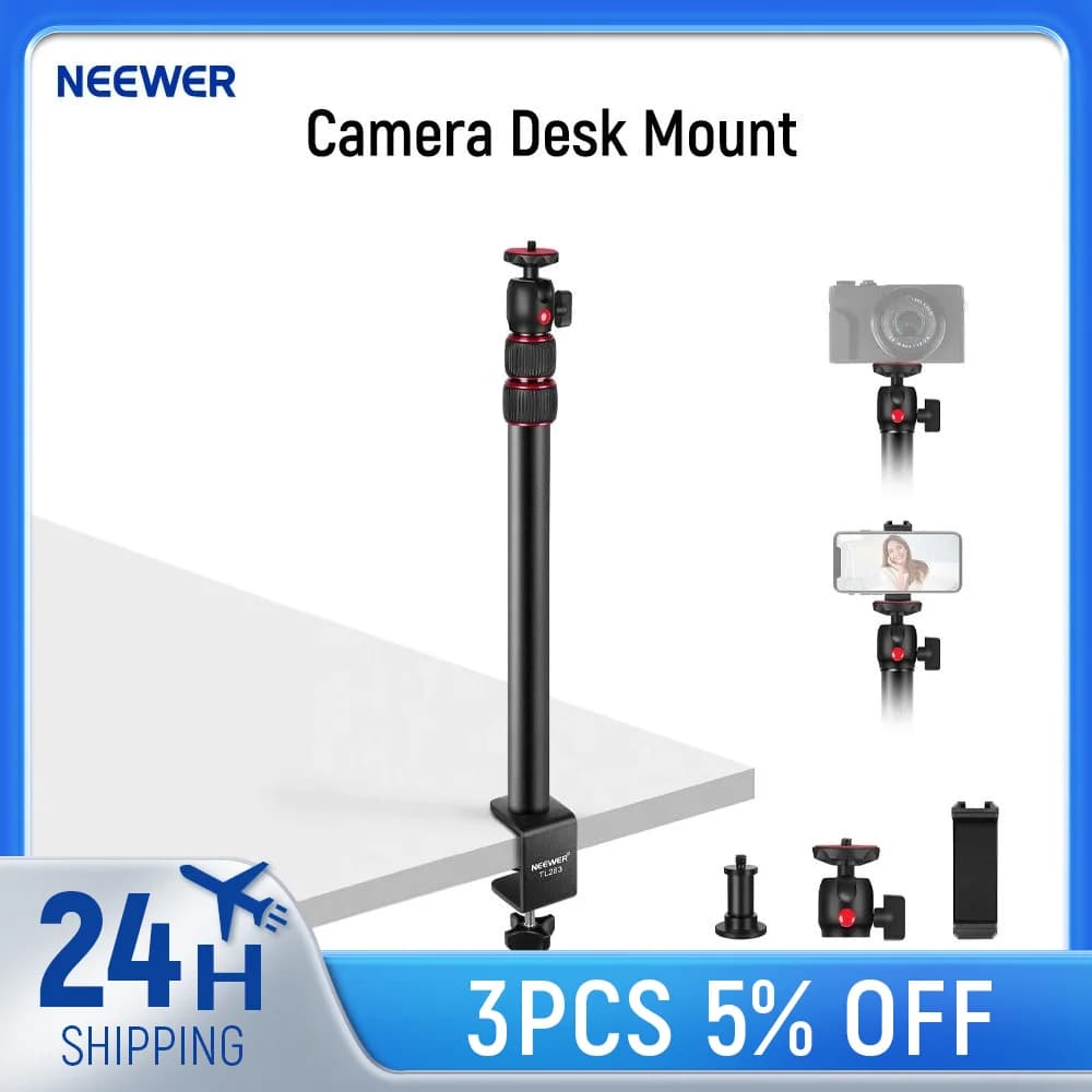 Supporto da tavolo per fotocamera NEEWER con supporto per telefono e testa a sfera a 360 ° 43-102cm supporto per luce da tavolo con morsetto telescopico a C vite da 1/4 "per fotocamera