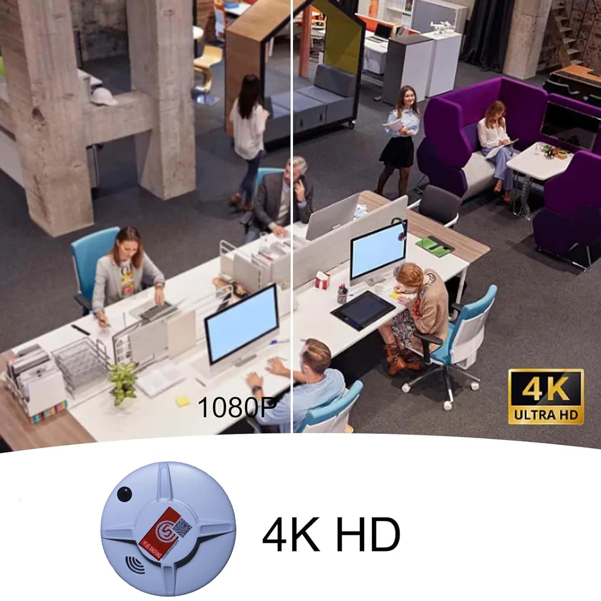 Rilevatore di fumo per telecamera WiFi Telecamere wireless HD 1080P per telecamera per tata di sorveglianza di sicurezza per ufficio domestico con visione remota