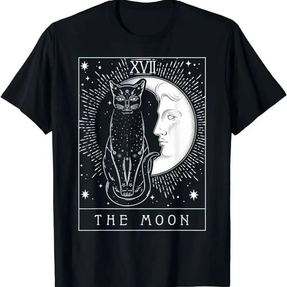 Nuova T-shirt Hip-hop alla Moda con Motivo Gatto e Luna Crescente per Donne. Magliette Grafiche Estive Streetwear Moda Y2K
