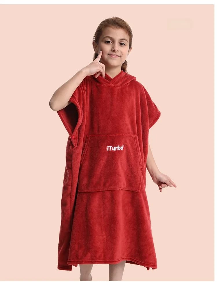 Accappatoio per Bambini in Pile Corallo, Termico e Assorbente, Morbido, Unisex, per Spiaggia, in Tessuto di Poliestere