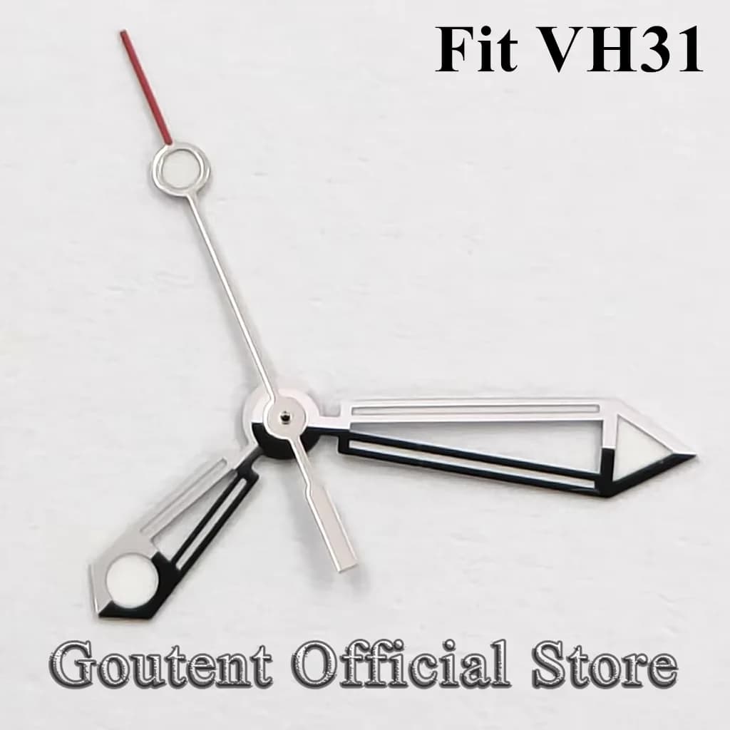 Goutent Silver Hollow Arrow Watch Hands Green Luminous Red Second Hand For VH31 Japanese Quartz Movement Watch Replacement Parts