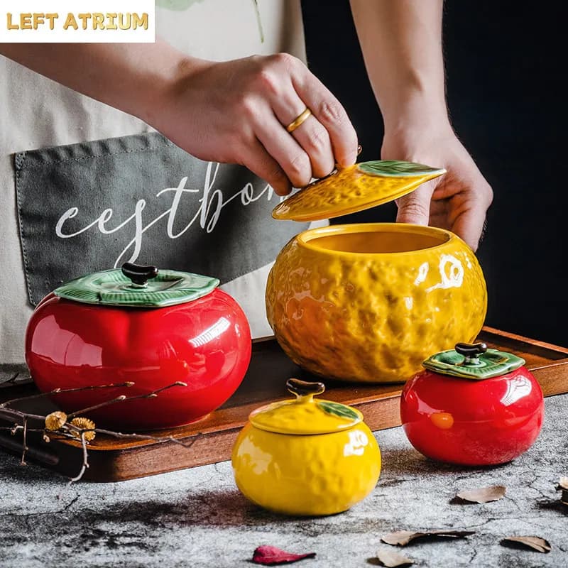Persimmon Pomelo Ceramic Jar Sugar Jar Storage Bottle Tea Caddy Coffee Bean Can Storage Tank Food Container Home Organizer