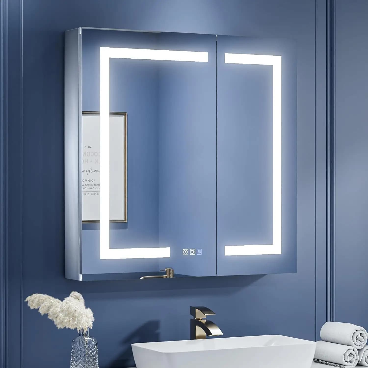 Specchio per Armadietto Bagno con Luce LED 30x30 Pollici, da Incasso o a Superficie, Antiappannamento, Dimmerabile a Regolazione Continua, Temperatura Colore Variabile