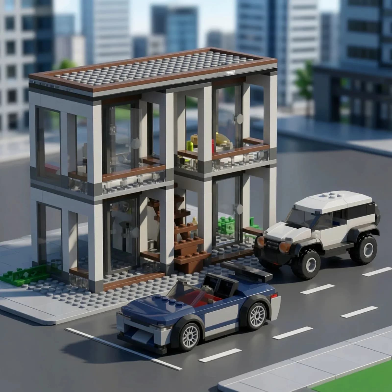MOC Creative Modern Architecture Apartment Building Sports Car Building Block Model DIY Adult Puzzle Assembly Toy Birthday Gift